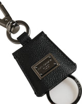 Porte-clés Dolce & Gabbana en Cuir Dauphine Noir avec Plaque Logo en Métal Argenté