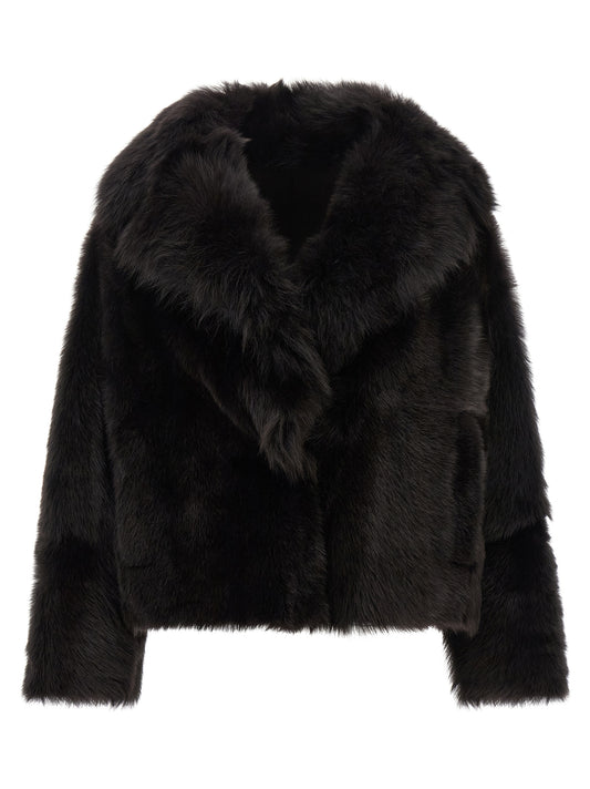 Veste longue en fourrure d'agneau marron BLANCHA