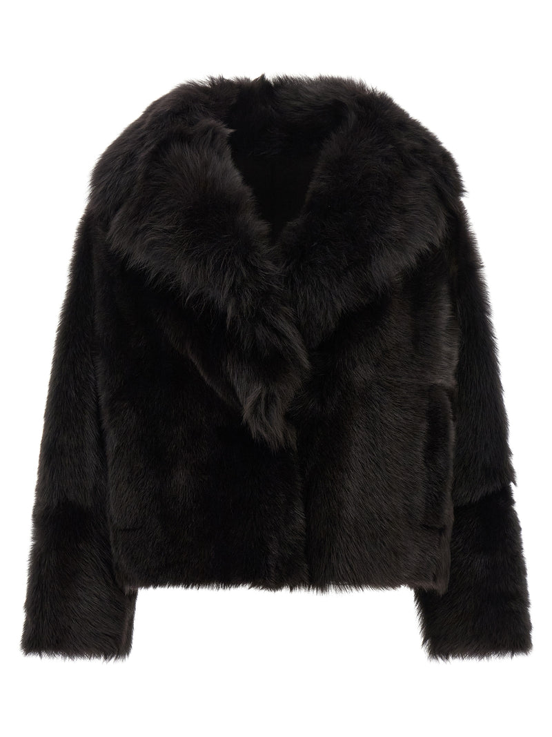 Veste longue en fourrure d'agneau marron BLANCHA