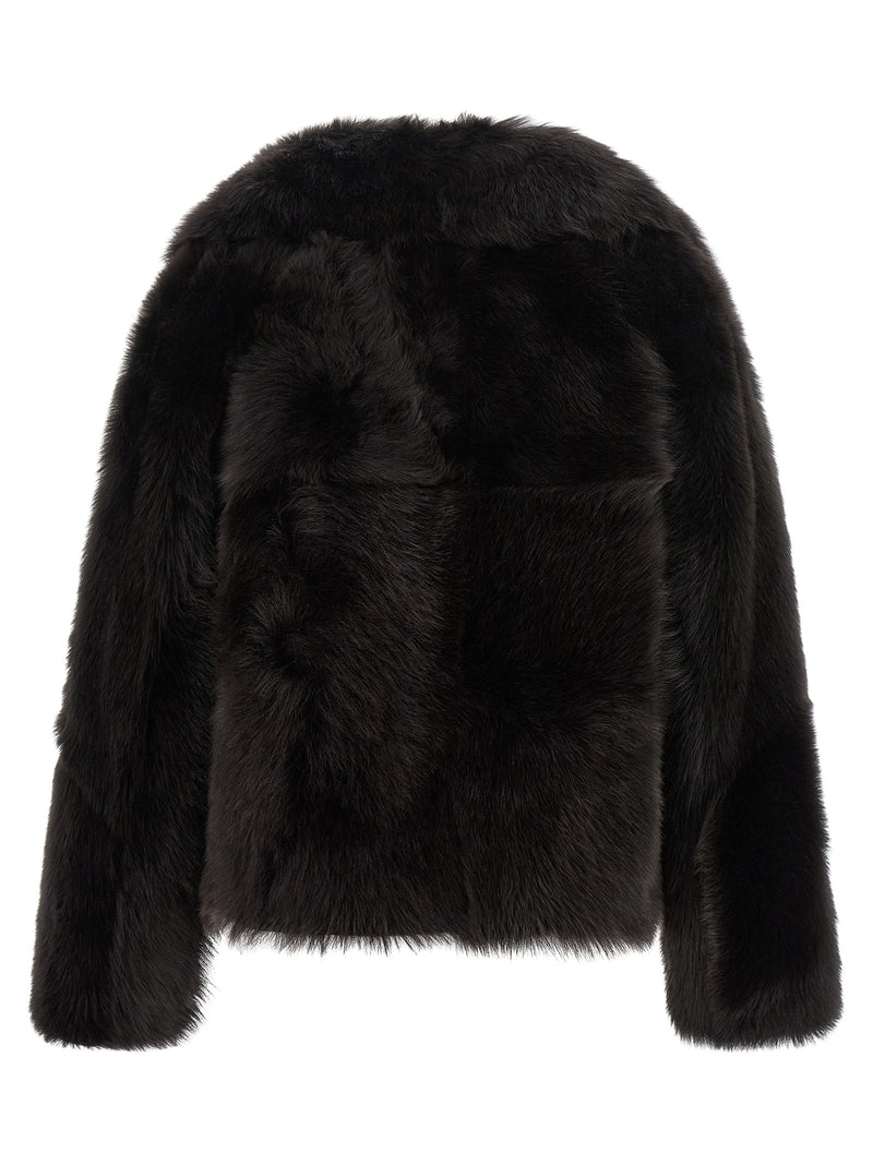 Veste longue en fourrure d'agneau marron BLANCHA