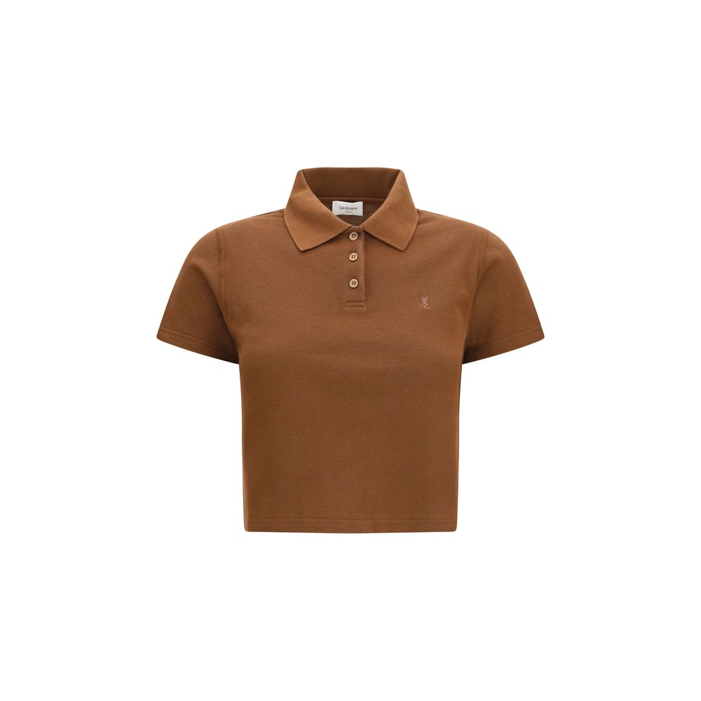 Polo en coton marron Saint Laurent