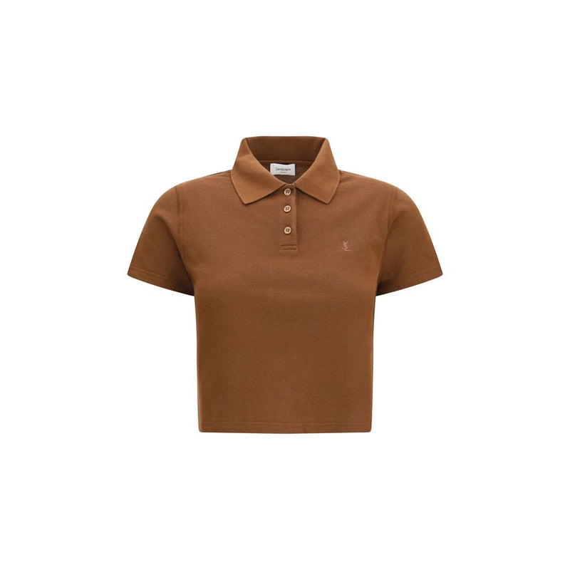 Polo en coton marron Saint Laurent