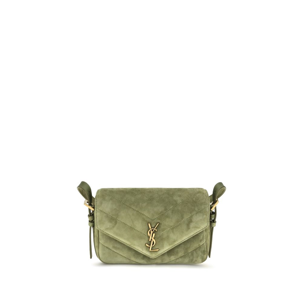 Sac porté épaule bicolore en cuir velours Saint Laurent