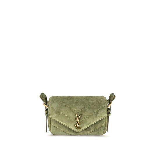 Sac porté épaule bicolore en cuir velours Saint Laurent