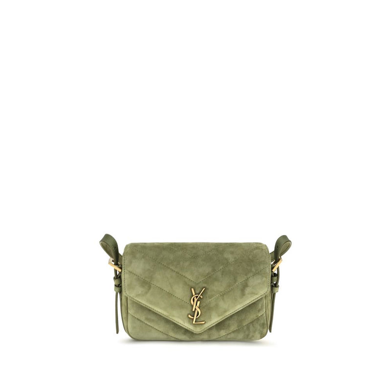 Sac porté épaule bicolore en cuir velours Saint Laurent