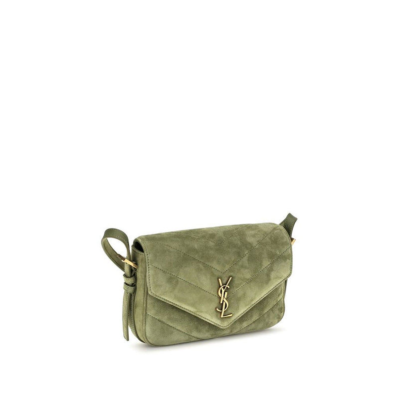 Sac porté épaule bicolore en cuir velours Saint Laurent