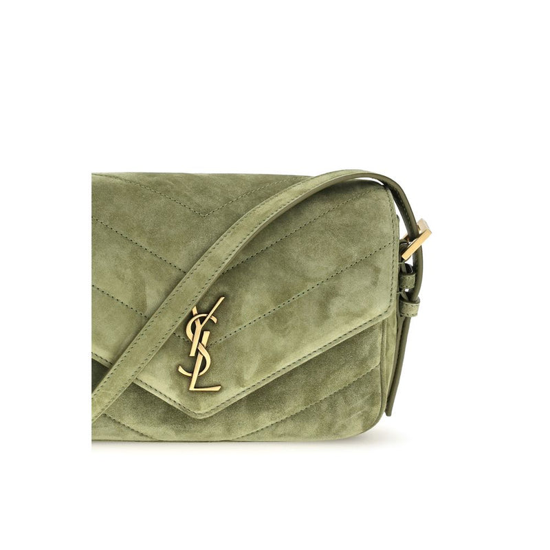 Sac porté épaule bicolore en cuir velours Saint Laurent