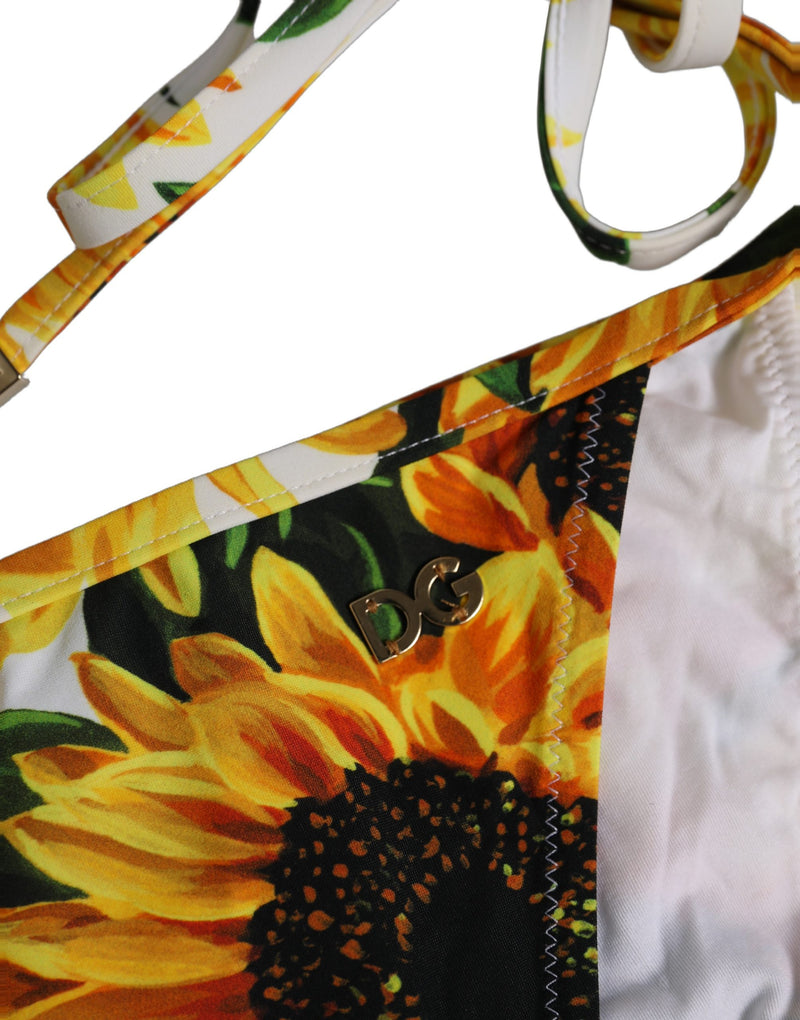 Bas de bikini Dolce & Gabbana en nylon blanc imprimé tournesols
