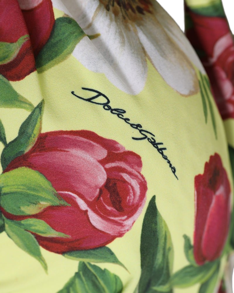 Haut de bikini Dolce & Gabbana jaune à motif floral, en nylon, avec liens à nouer autour du cou