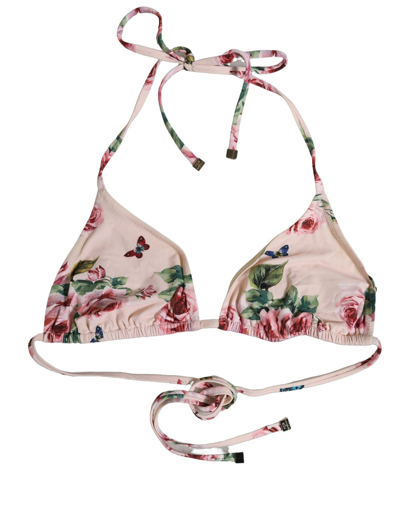 Haut de bikini de plage à licou Dolce & Gabbana rose en nylon à motif floral