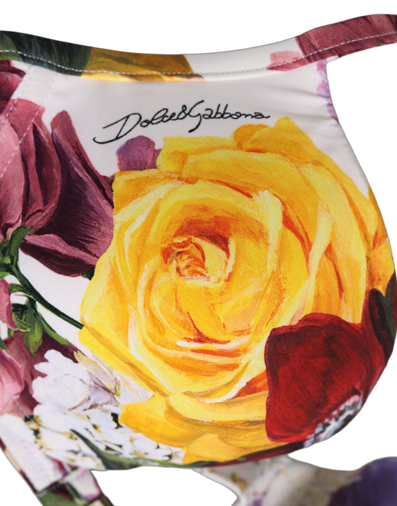 Dolce & Gabbana White Floral Print Nylon Beachwear Bikini Top
