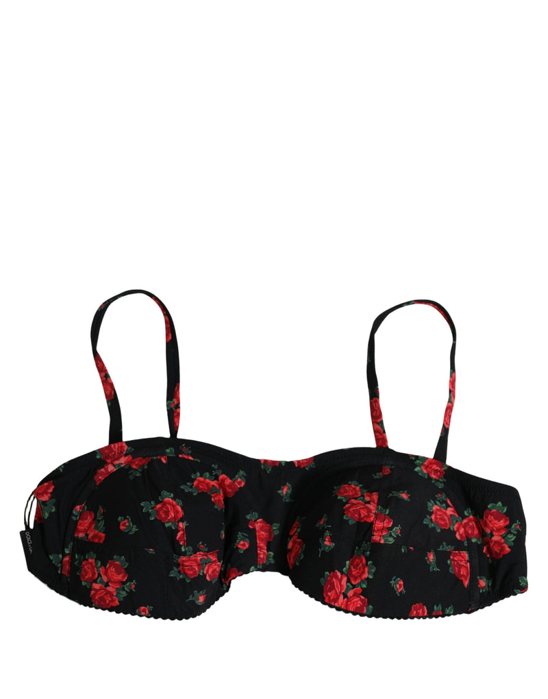 Haut de bikini de plage à armatures imprimé floral noir Dolce & Gabbana