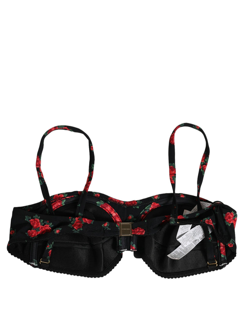 Haut de bikini de plage à armatures imprimé floral noir Dolce & Gabbana