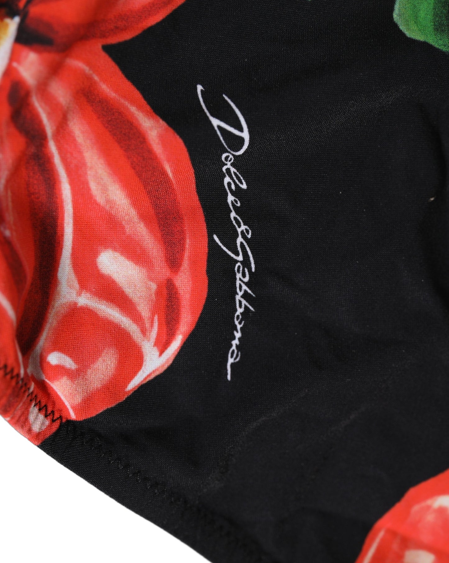 Dolce & Gabbana Black Floral Print Nylon Beachwear Bikini Bottom