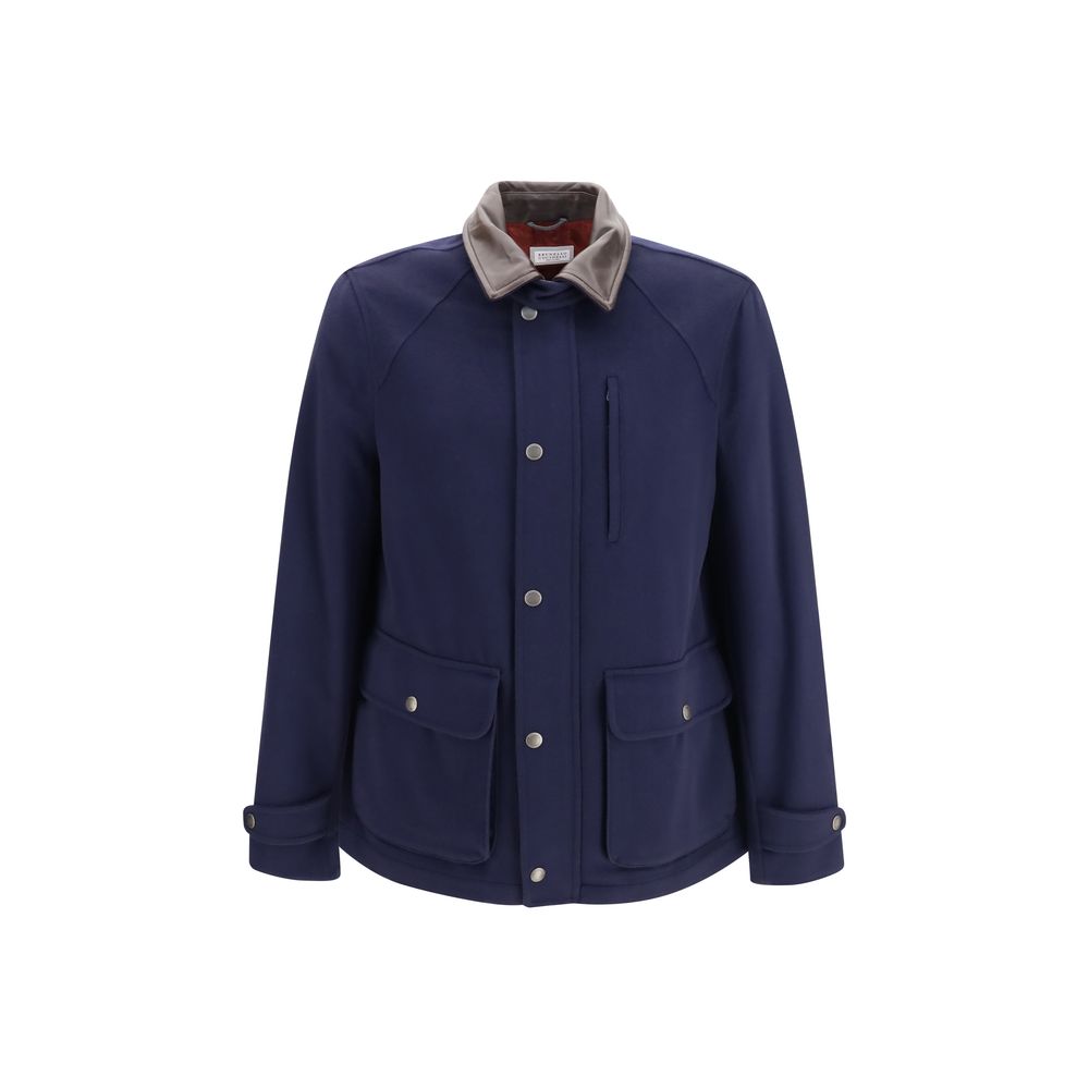 Veste longue Brunello Cucinelli en laine bleue Oves Aries