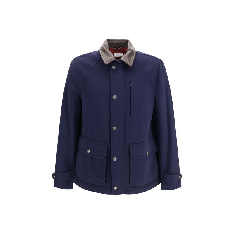 Veste longue Brunello Cucinelli en laine bleue Oves Aries