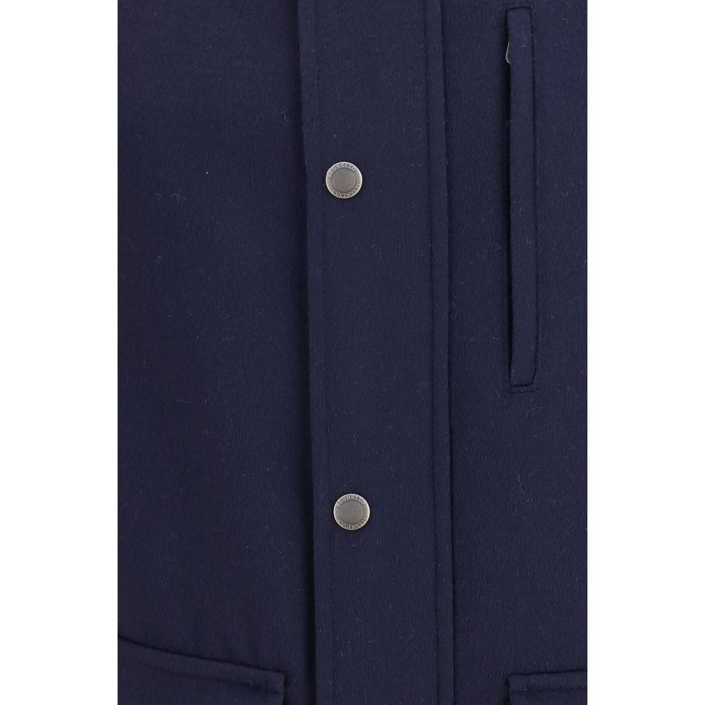 Veste longue Brunello Cucinelli en laine bleue Oves Aries