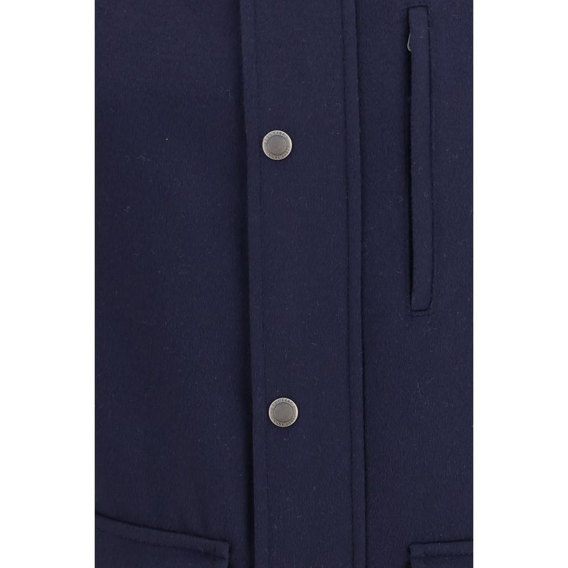 Veste longue Brunello Cucinelli en laine bleue Oves Aries