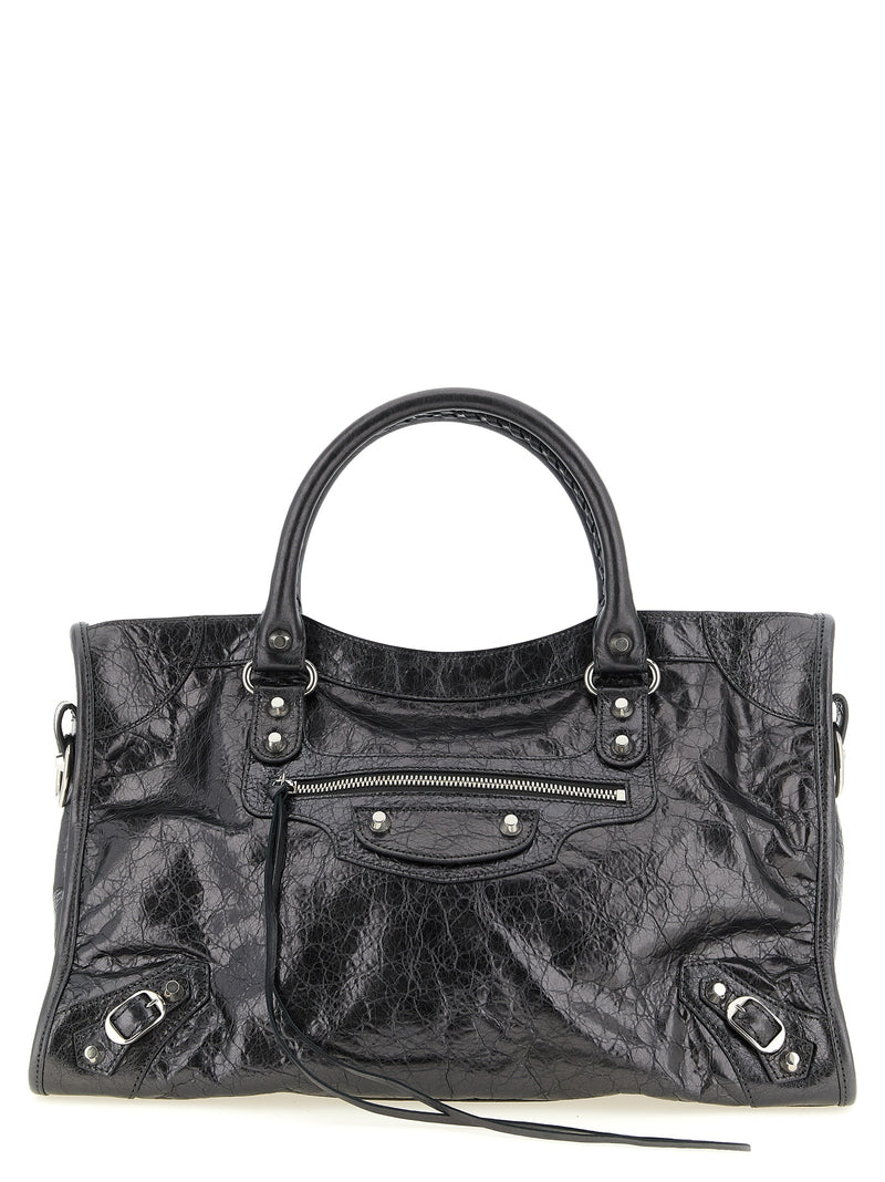 Sac à main Balenciaga en cuir d'agneau argenté