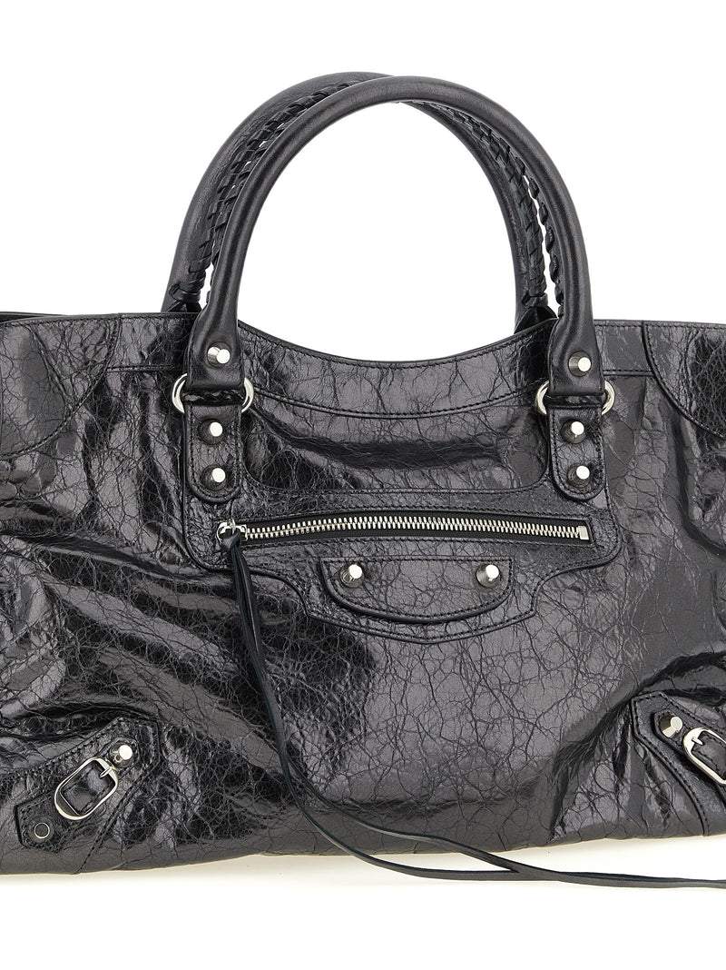 Sac à main Balenciaga en cuir d'agneau argenté