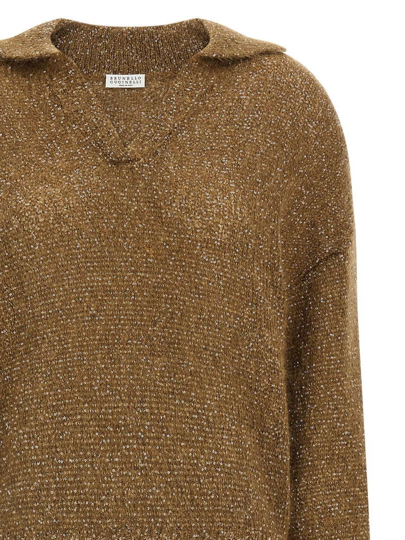Polo en polyamide marron Brunello Cucinelli