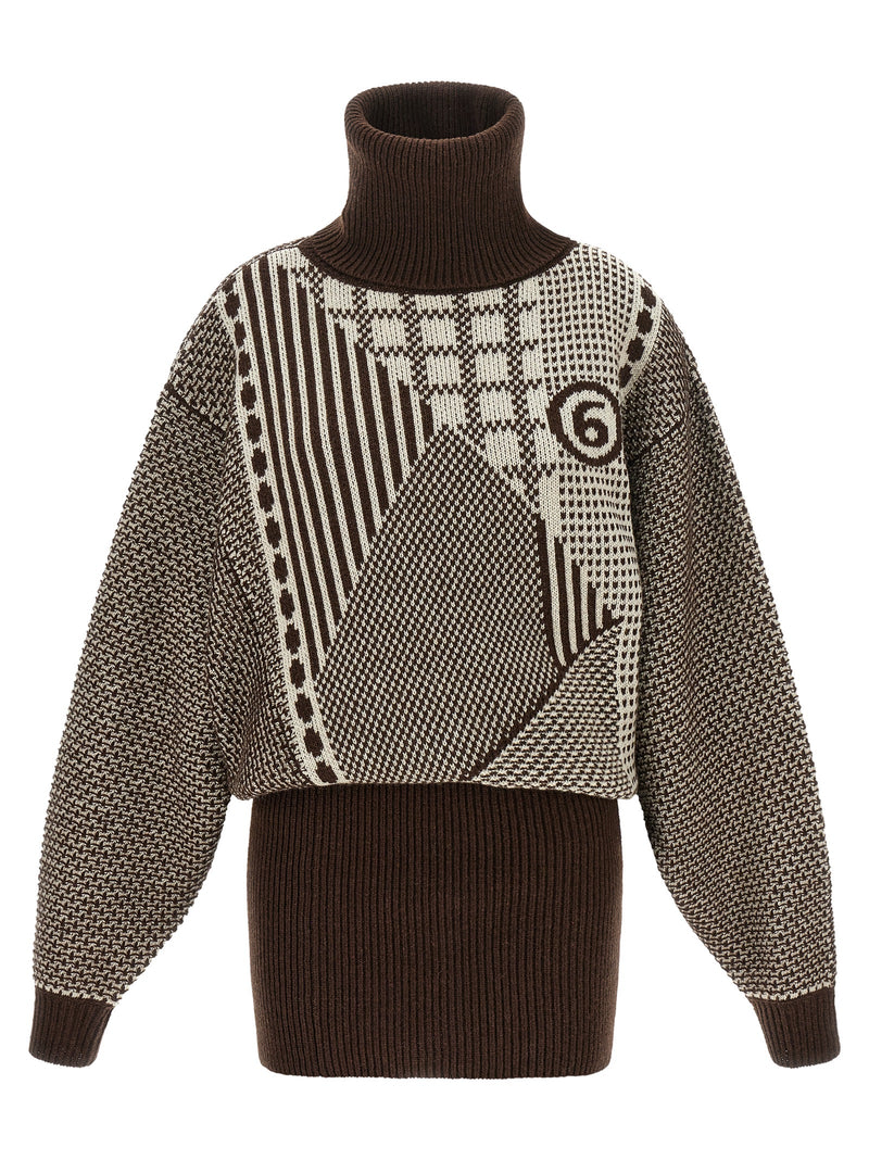 MM6 Maison Margiela Robe Courte en Laine Marron