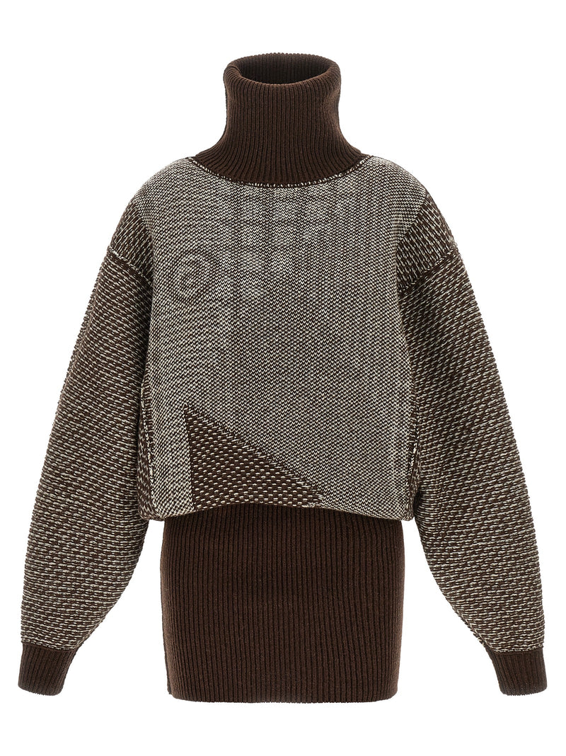 MM6 Maison Margiela Robe Courte en Laine Marron