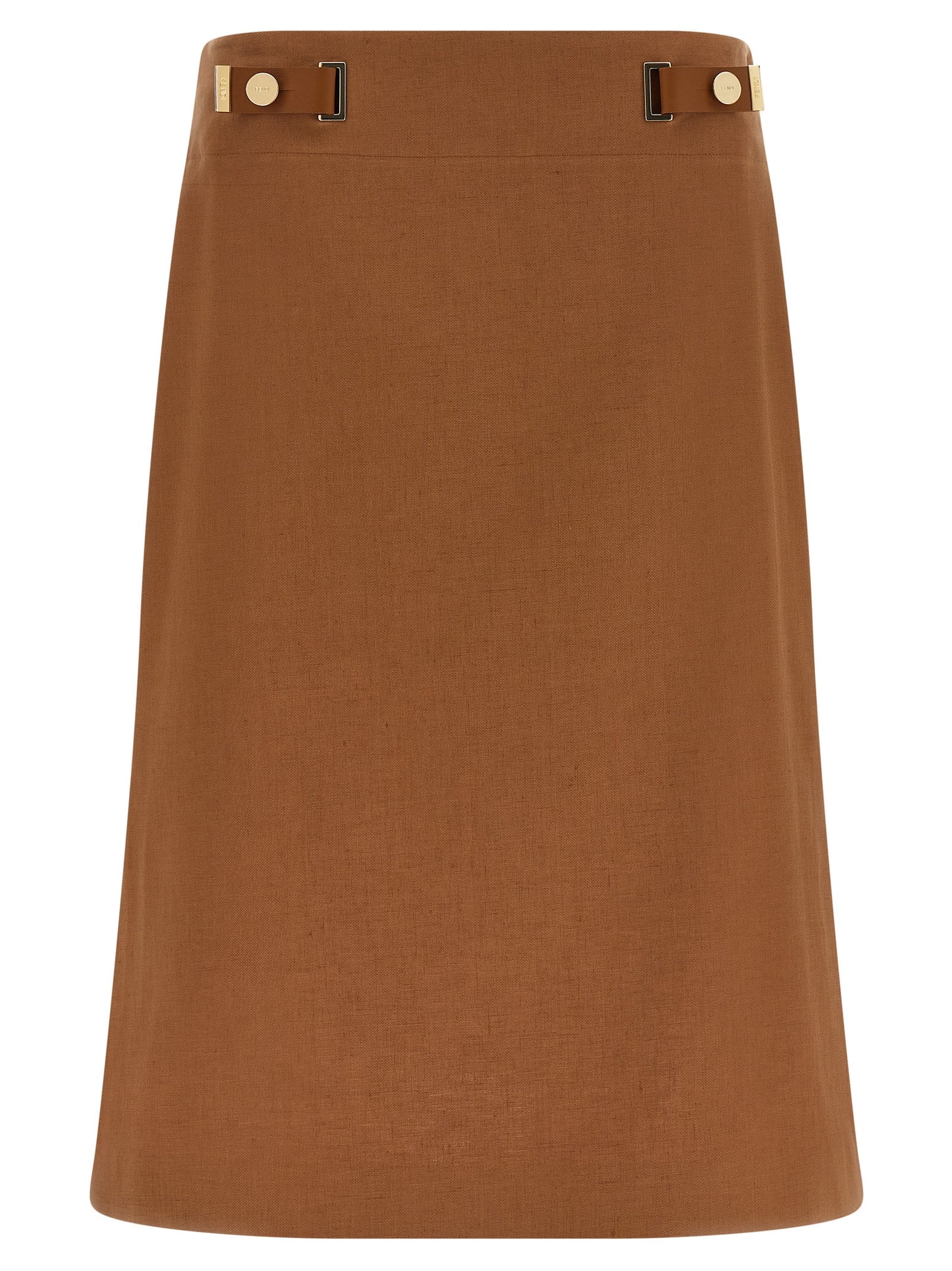 Fendi Brown Linen Midi Skirt