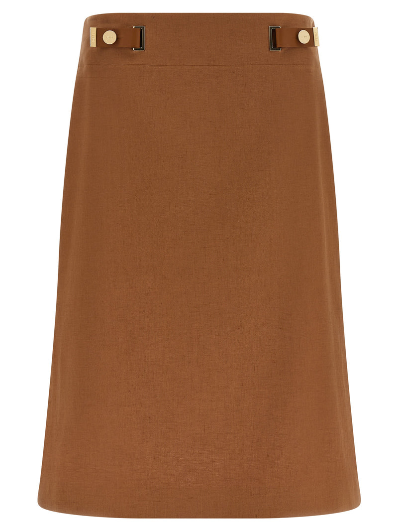 Jupe midi Fendi en lin marron