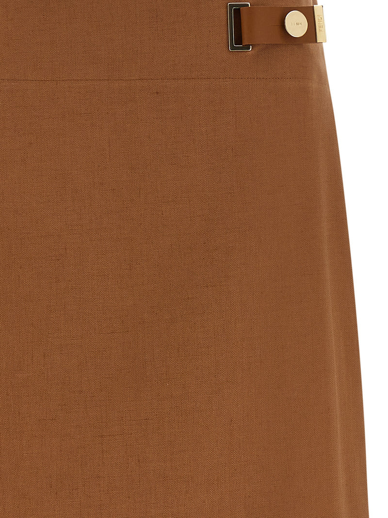Jupe midi Fendi en lin marron