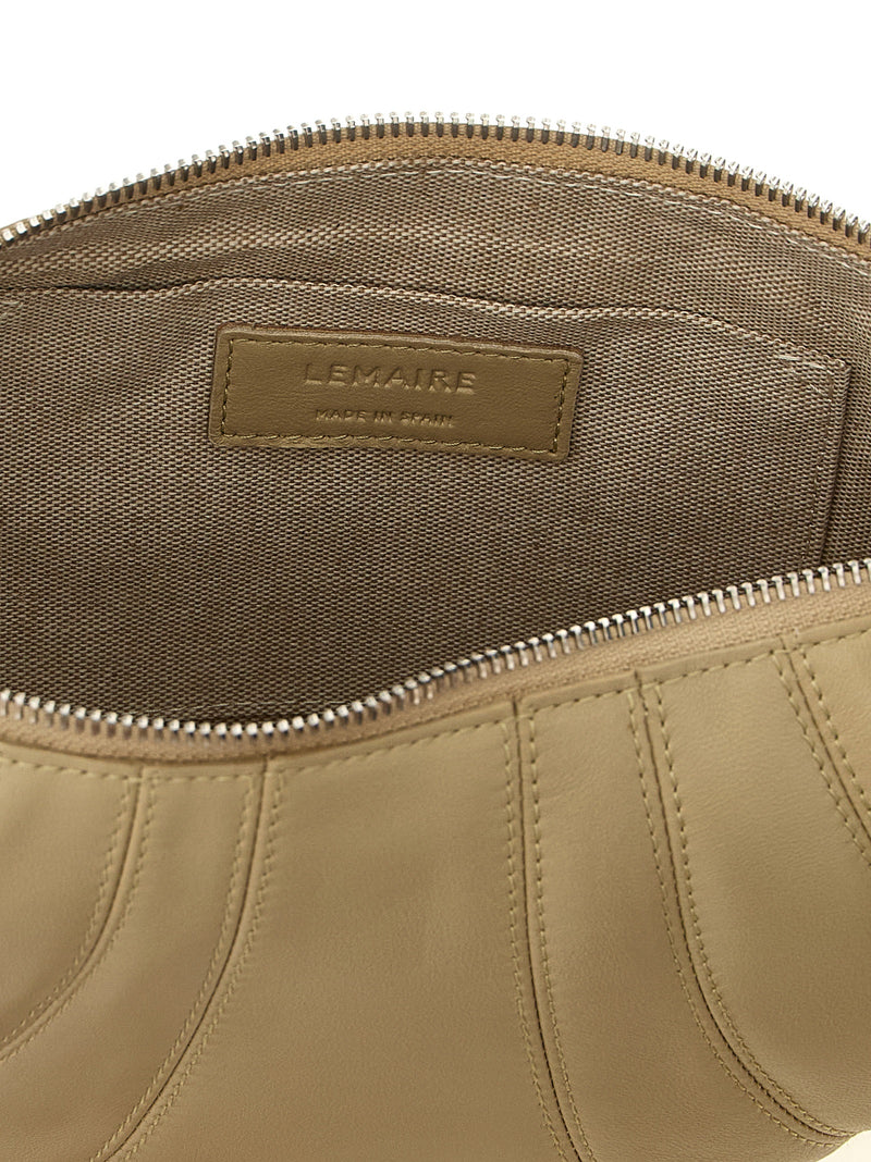 Sac bandoulière en cuir d'agneau beige Lemaire