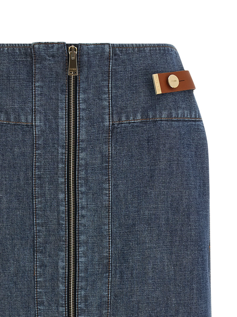 Jupe midi Fendi en coton bleu