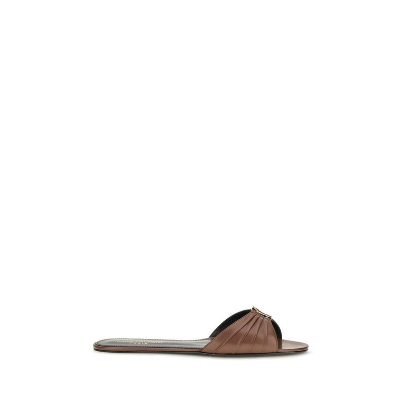 Mules Saint Laurent en cuir de veau marron