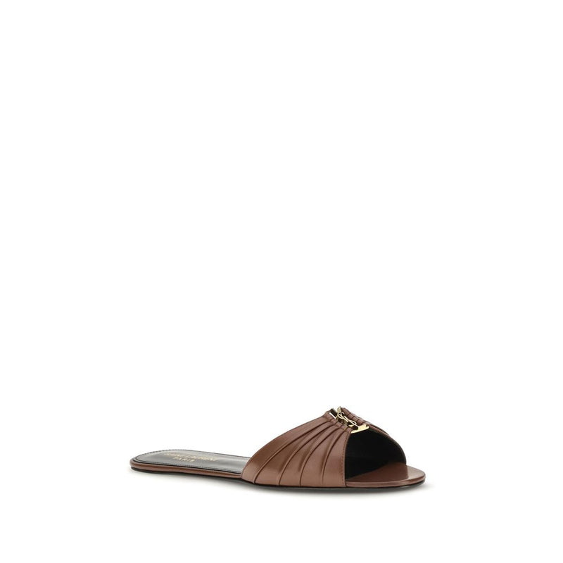 Mules Saint Laurent en cuir de veau marron