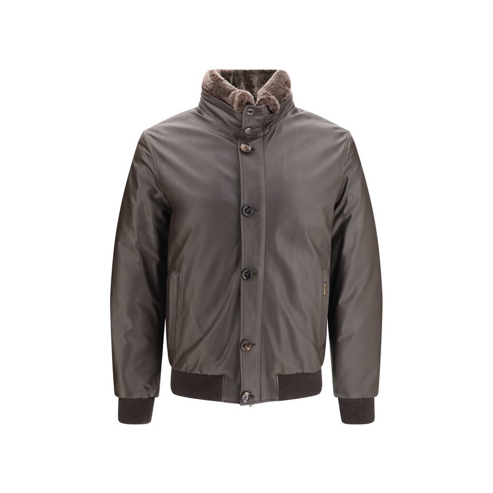 Veste longue en cuir marron MooRER