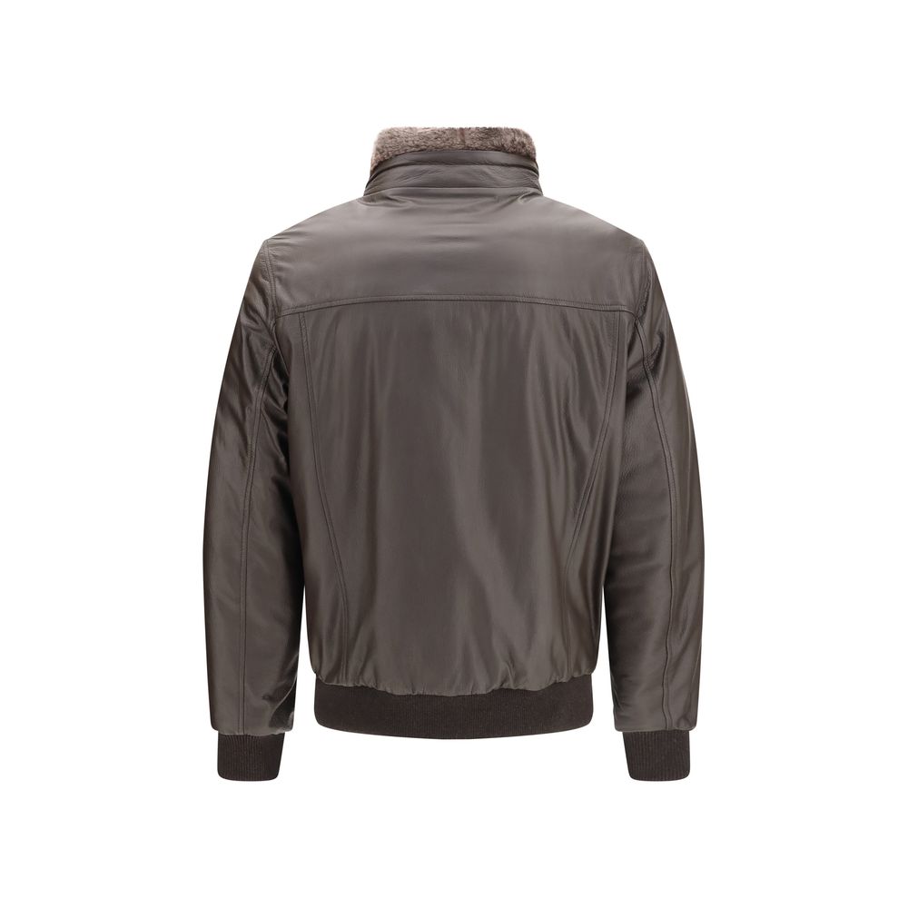 Veste longue en cuir marron MooRER