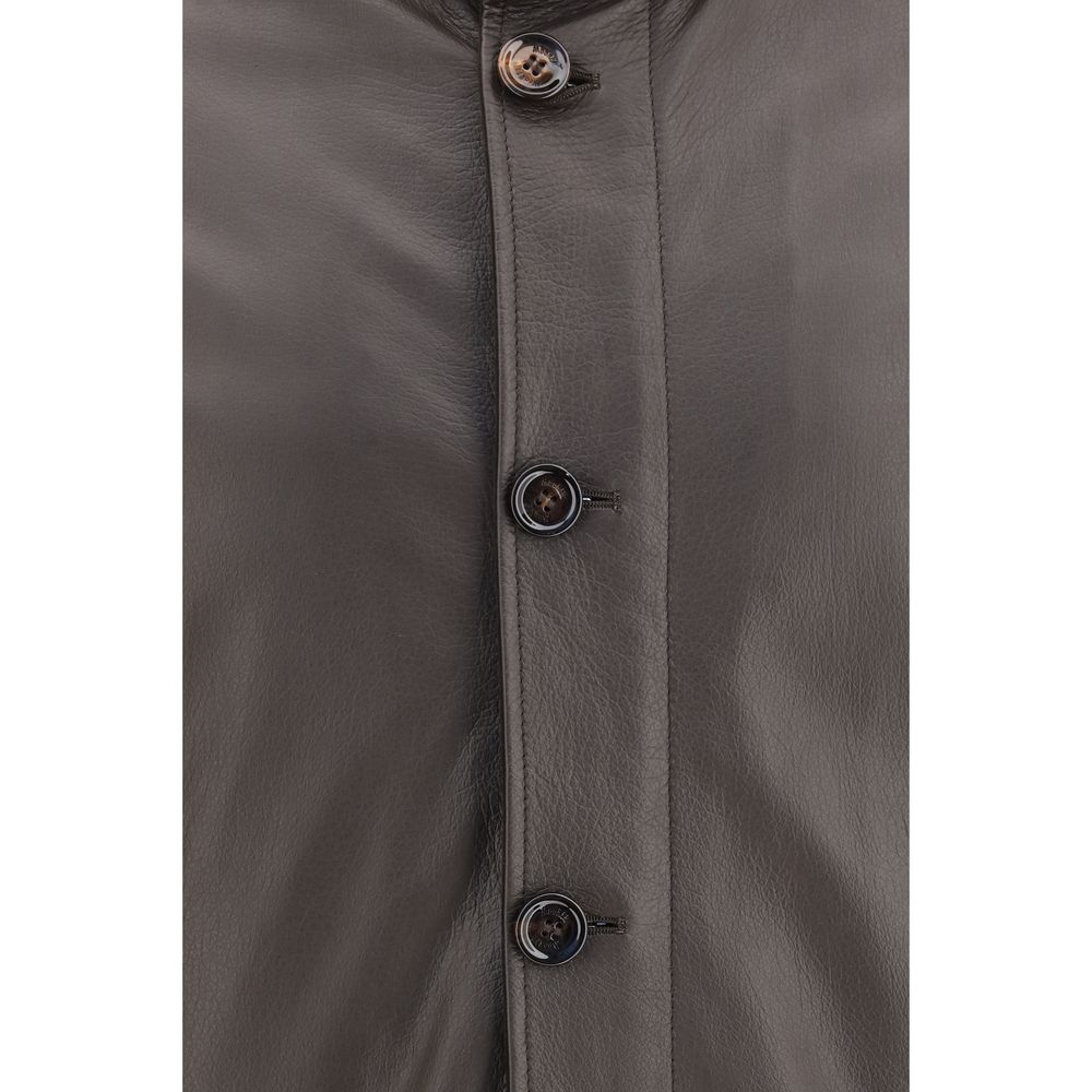 Veste longue en cuir marron MooRER