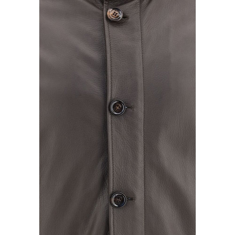 Veste longue en cuir marron MooRER