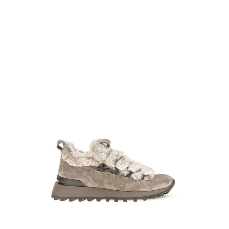 Baskets athlétiques en cuir suédé gris Brunello Cucinelli