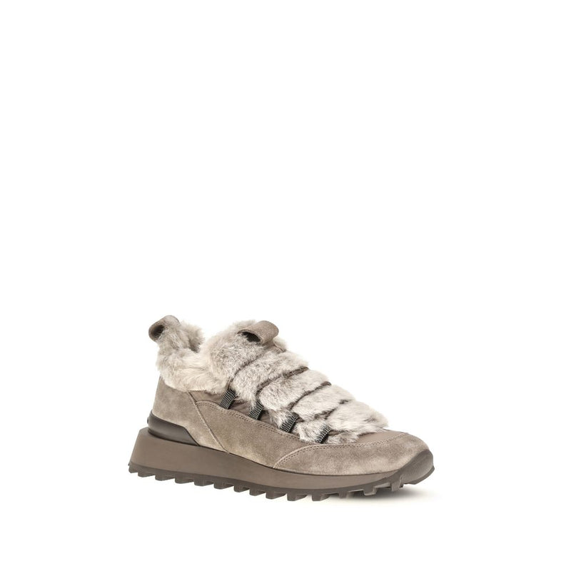 Baskets athlétiques en cuir suédé gris Brunello Cucinelli