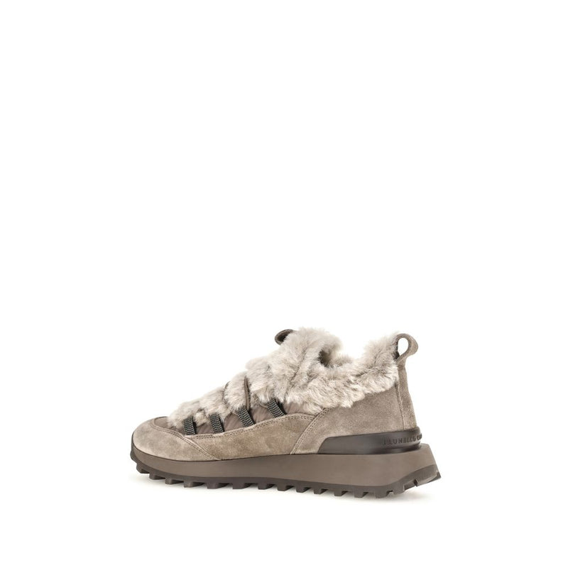 Baskets athlétiques en cuir suédé gris Brunello Cucinelli