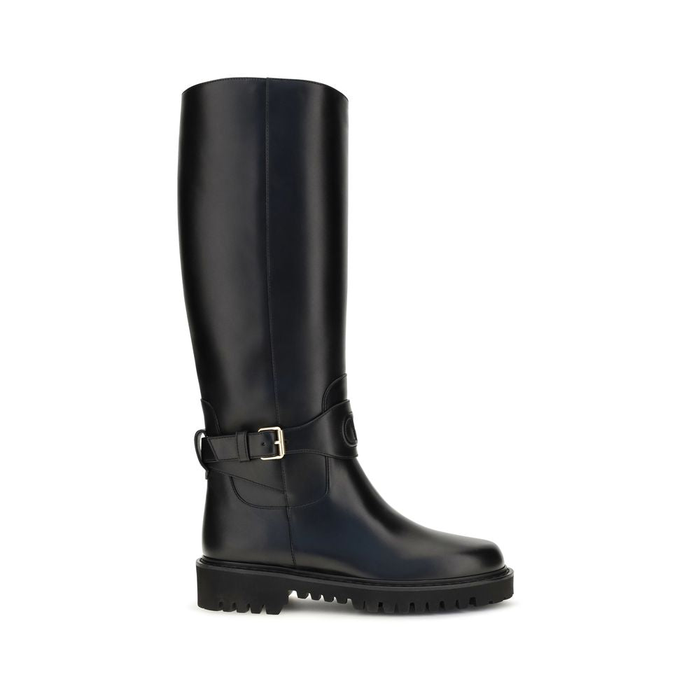 Bottes plates Valentino Garavani en cuir de veau noir Bos Taurus