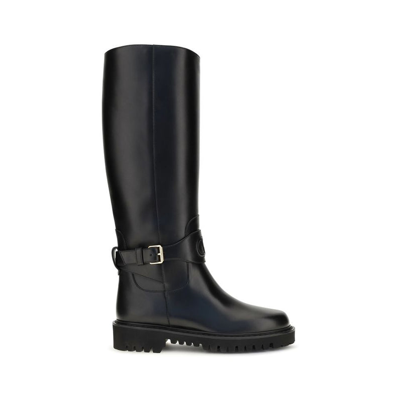 Bottes plates Valentino Garavani en cuir de veau noir Bos Taurus