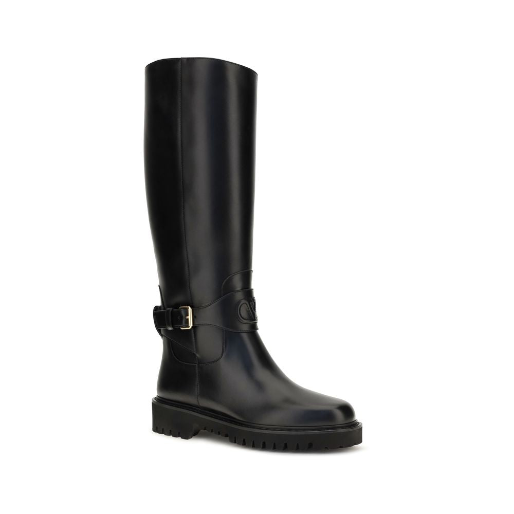 Bottes plates Valentino Garavani en cuir de veau noir Bos Taurus