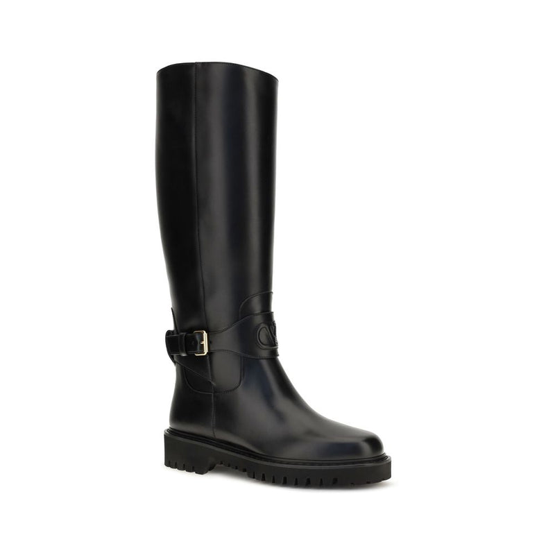 Bottes plates Valentino Garavani en cuir de veau noir Bos Taurus