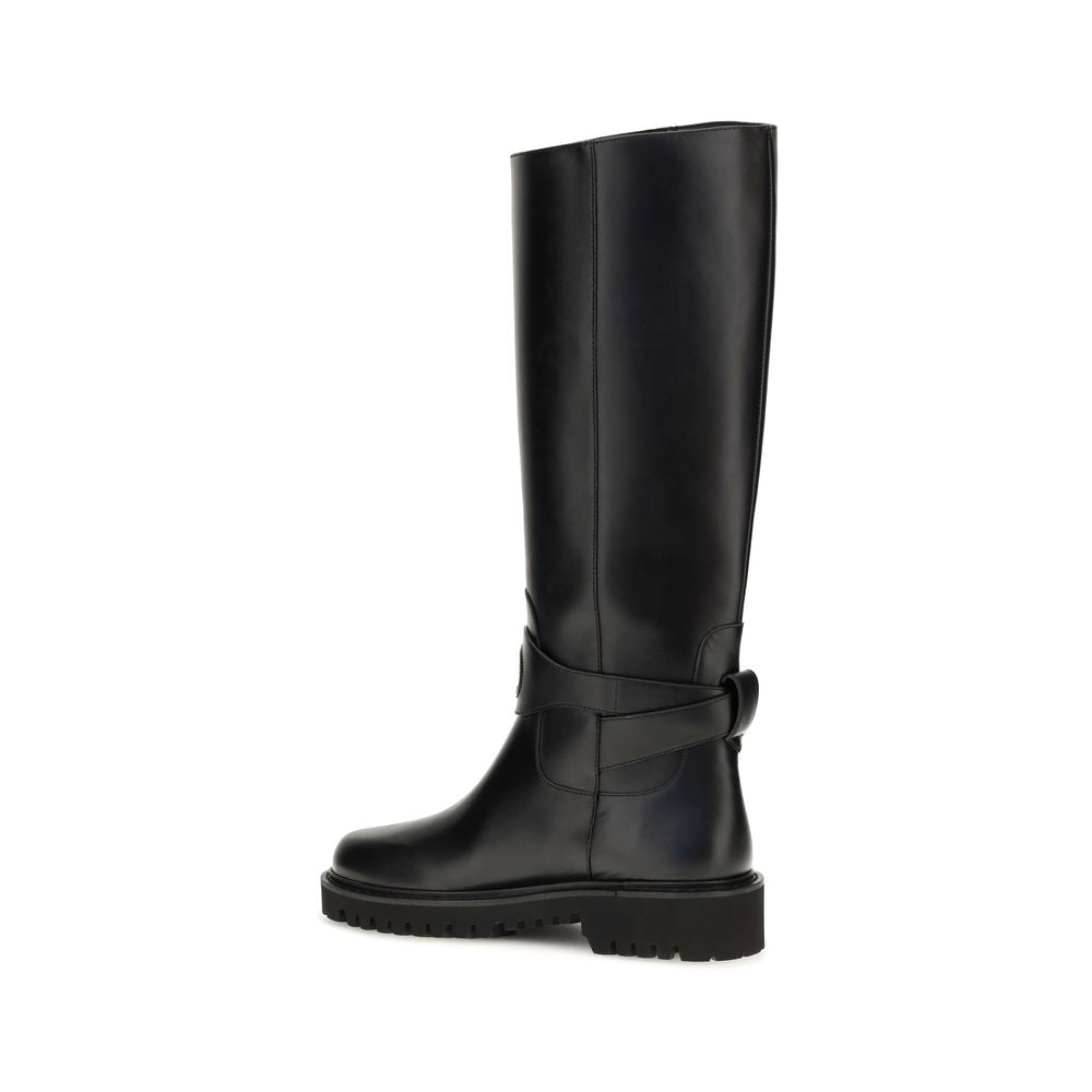 Bottes plates Valentino Garavani en cuir de veau noir Bos Taurus