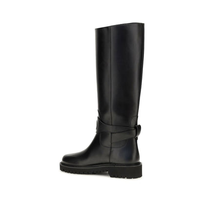 Bottes plates Valentino Garavani en cuir de veau noir Bos Taurus