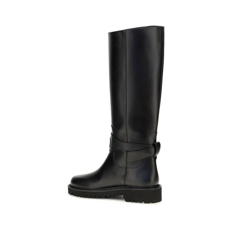 Bottes plates Valentino Garavani en cuir de veau noir Bos Taurus