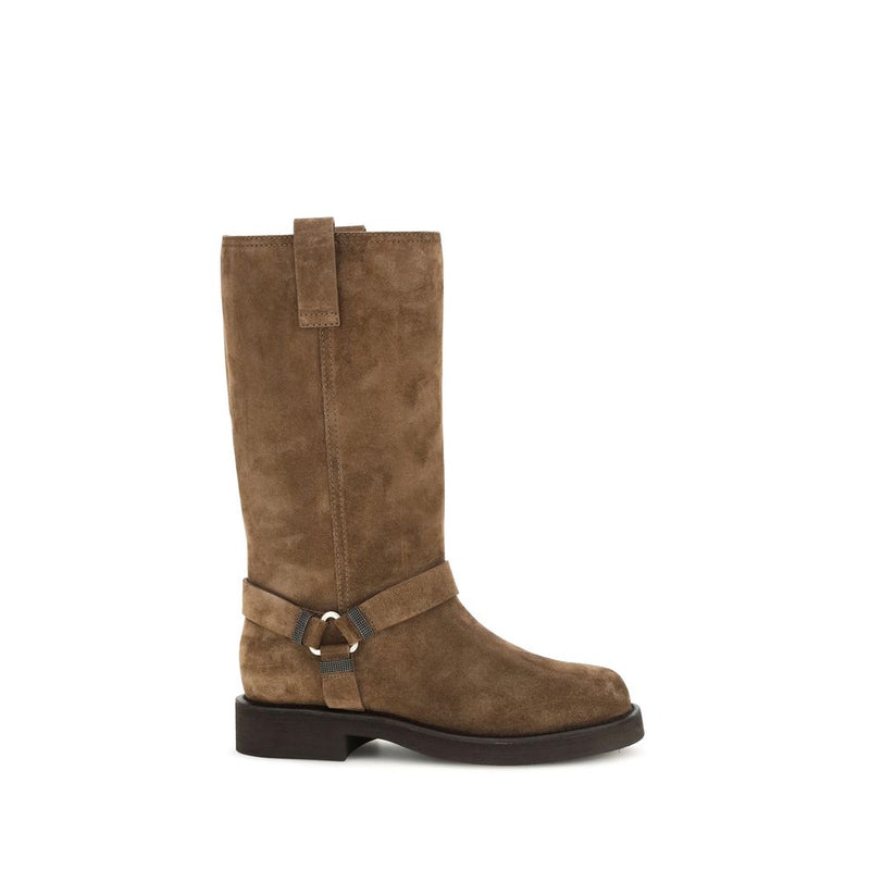 Bottes plates Brunello Cucinelli en cuir de veau marron Bos Taurus