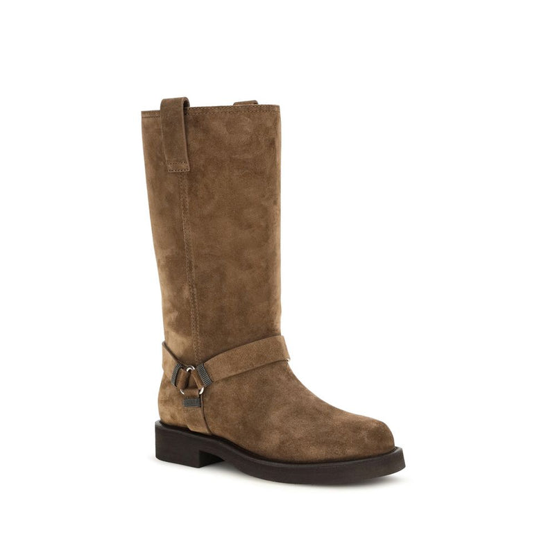 Bottes plates Brunello Cucinelli en cuir de veau marron Bos Taurus